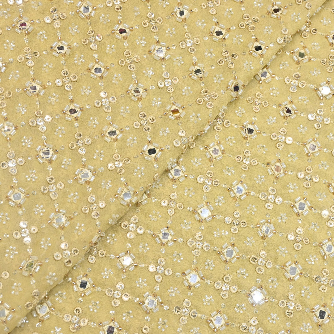 Viscose Georgette Moti With Mirror Sequins Embroidery Fabric