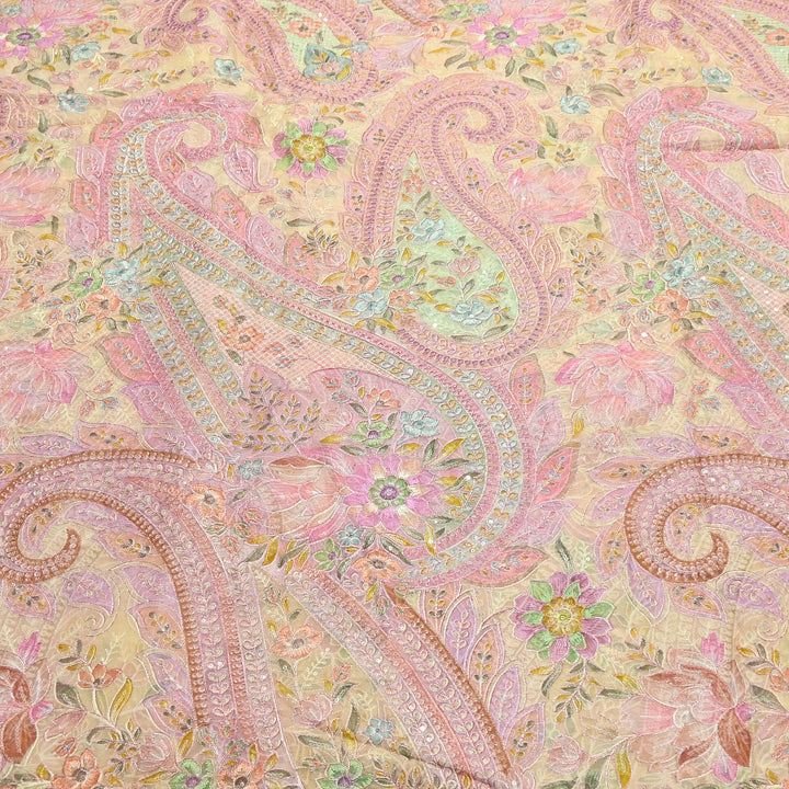 Viscose Organza Position Print Zari & Sequins Embroidery Fabric 54" | Designer Fabric |VI3340C-04