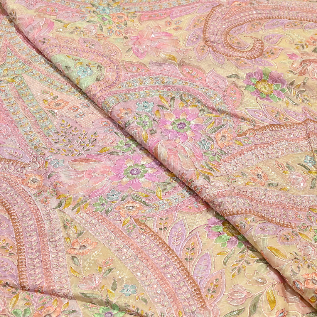 Viscose Organza Position Print Zari & Sequins Embroidery Fabric 54" | Designer Fabric |VI3340C-04