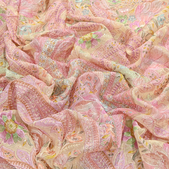 Viscose Organza Position Print Zari & Sequins Embroidery Fabric 54" | Designer Fabric |VI3340C-04