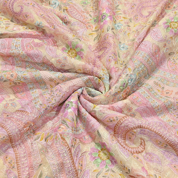 Viscose Organza Position Print Zari & Sequins Embroidery Fabric 54" | Designer Fabric |VI3340C-04