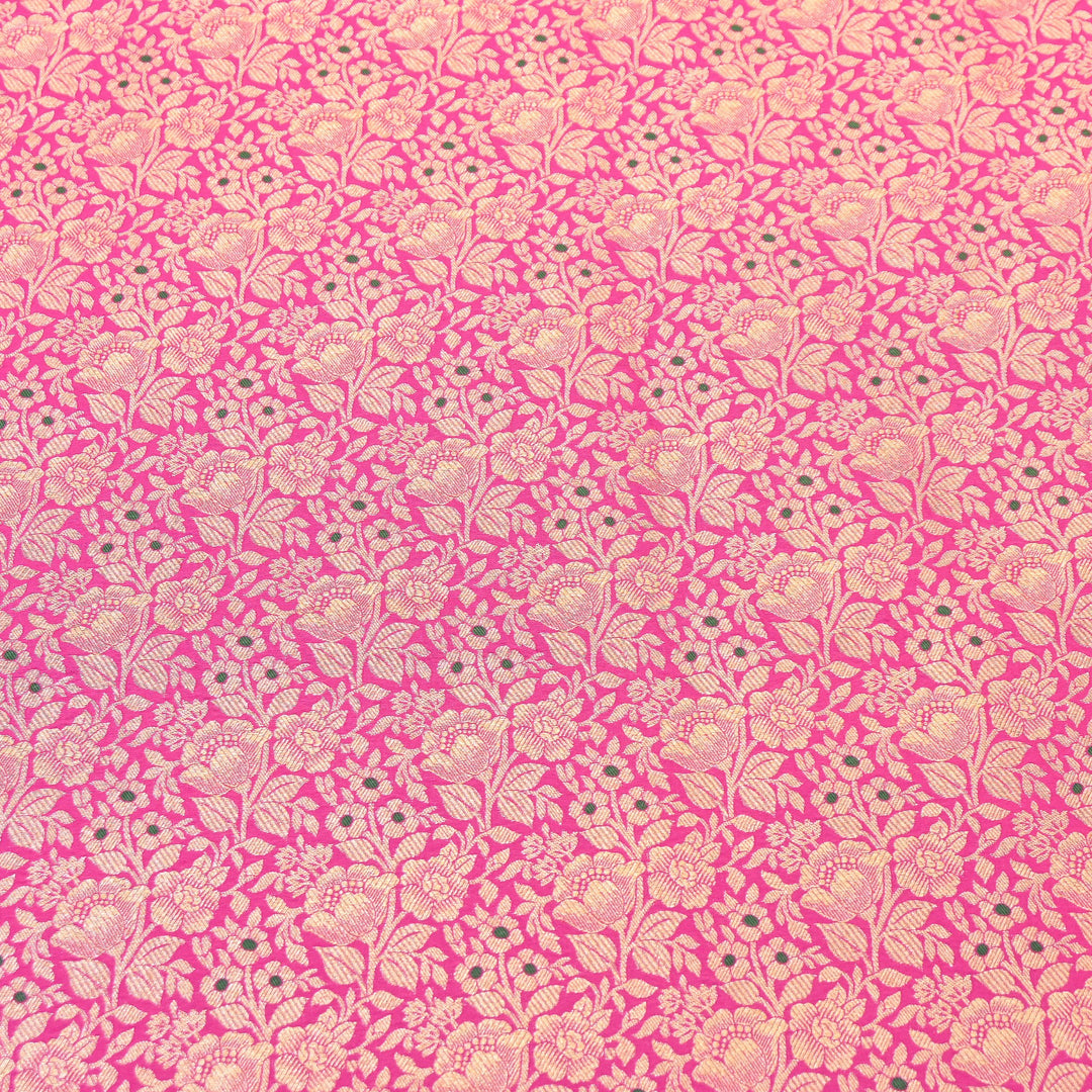 Premium Katan Silk Meena Brocade Fabric | Gold Zari Floral Brocade | OEW325-05