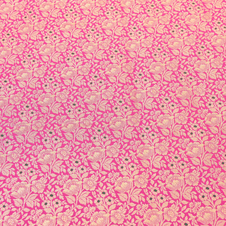 Premium Katan Silk Meena Brocade Fabric | Gold Zari Floral Brocade | OEW325-05