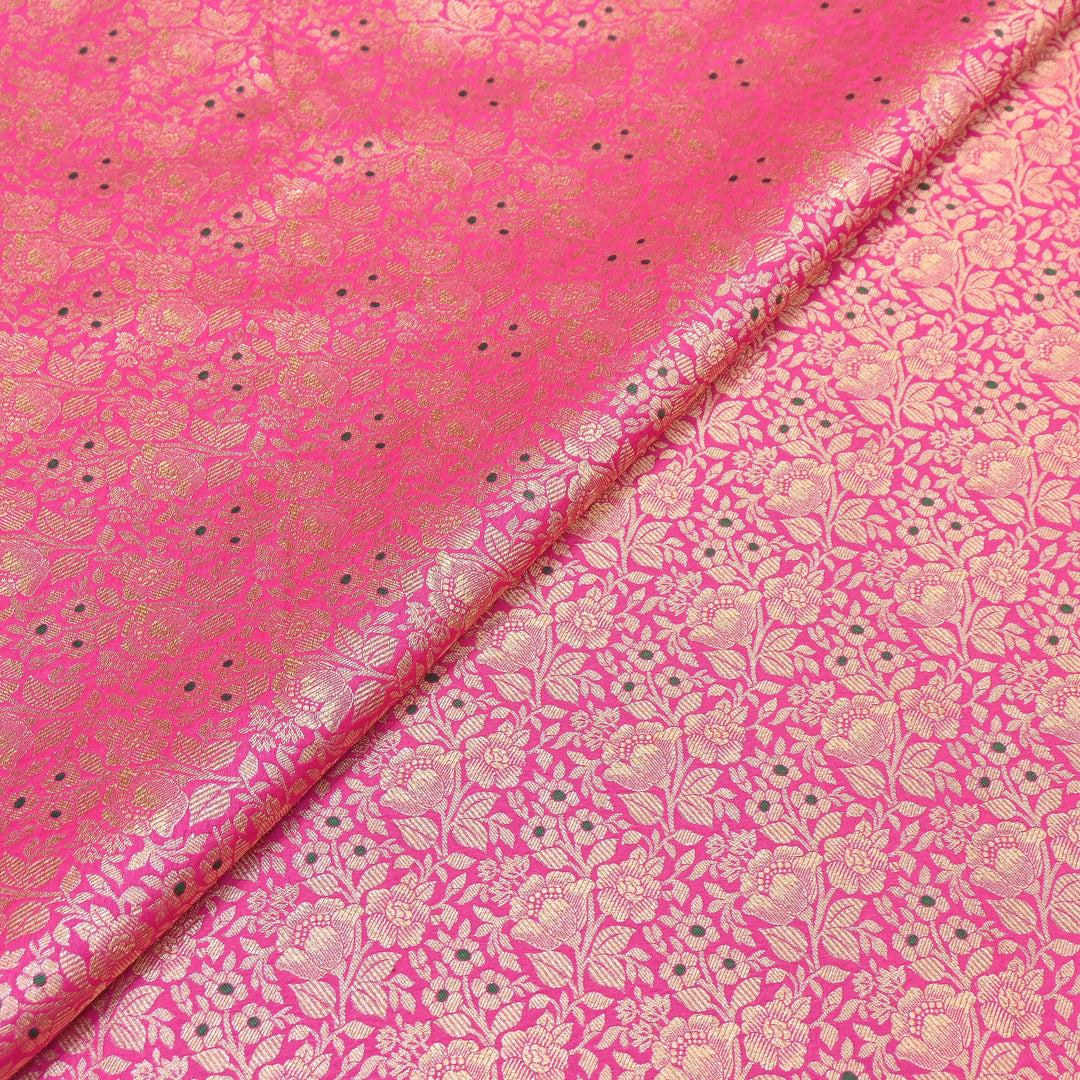 Premium Katan Silk Meena Brocade Fabric | Gold Zari Floral Brocade | OEW325-05
