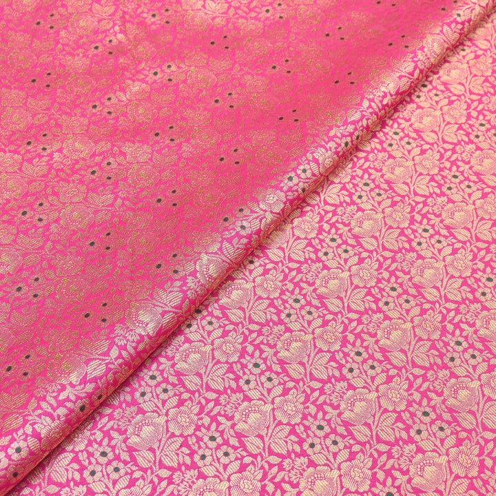 Premium Katan Silk Meena Brocade Fabric | Gold Zari Floral Brocade | OEW325-05
