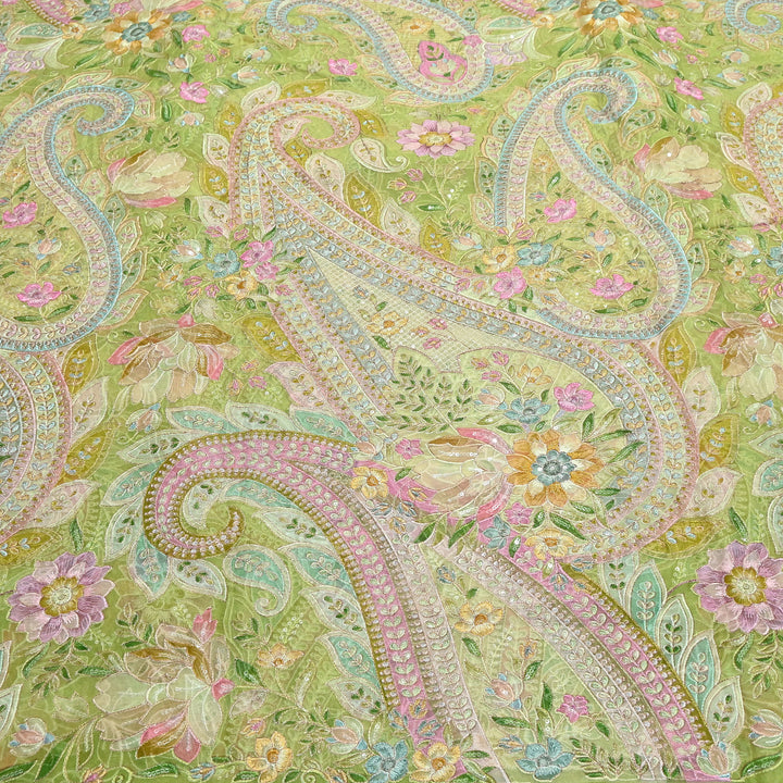 Viscose Organza Position Print Zari & Sequins Embroidery Fabric 54" | Designer Fabric |VI3340C-05