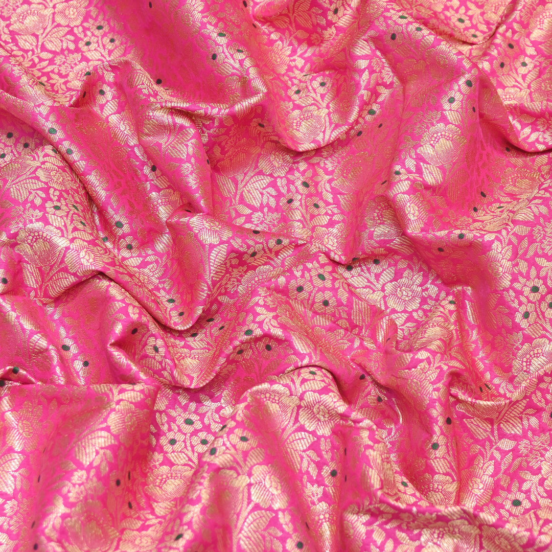 Premium Katan Silk Meena Brocade Fabric | Gold Zari Floral Brocade | OEW325-05