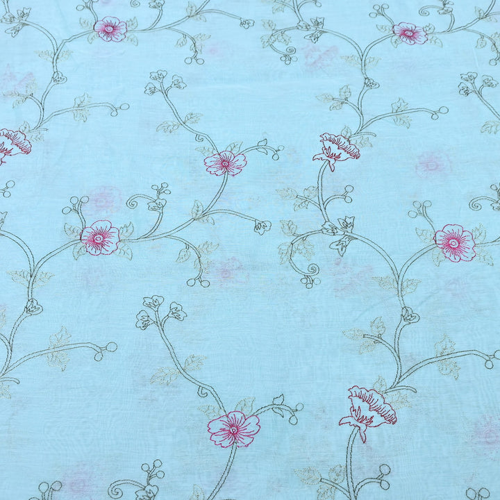 Mul Chanderi Floral Thread Embroidery – Designer Summer Fabric GP3796-1