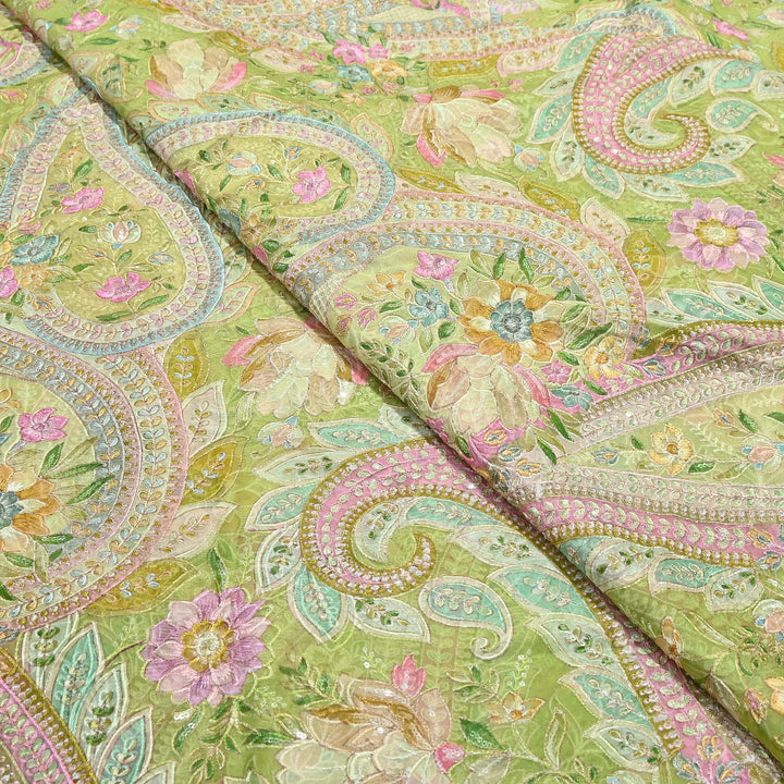 Viscose Organza Position Print Zari & Sequins Embroidery Fabric 54" | Designer Fabric |VI3340C-05