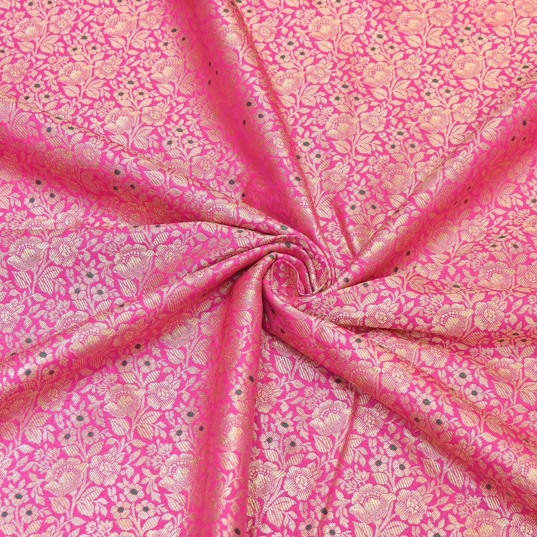 Premium Katan Silk Meena Brocade Fabric | Gold Zari Floral Brocade | OEW325-05