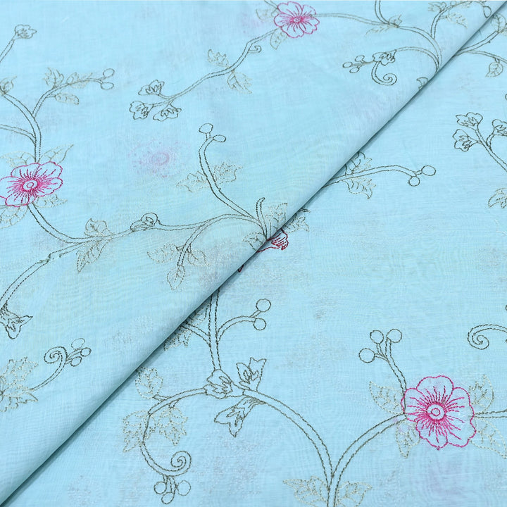 Mul Chanderi Floral Thread Embroidery – Designer Summer Fabric GP3796-1