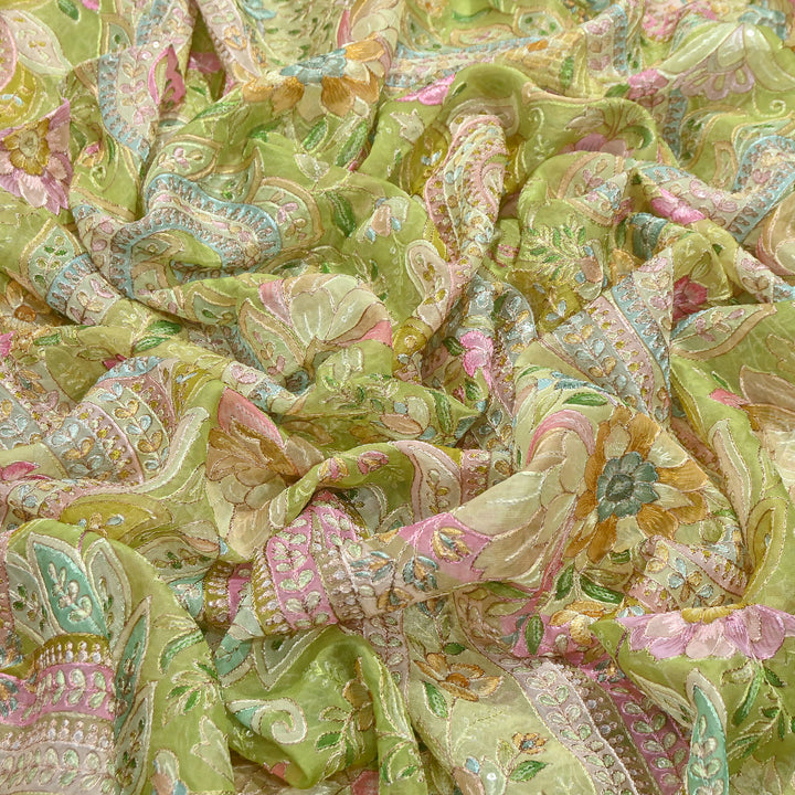 Viscose Organza Position Print Zari & Sequins Embroidery Fabric 54" | Designer Fabric |VI3340C-05