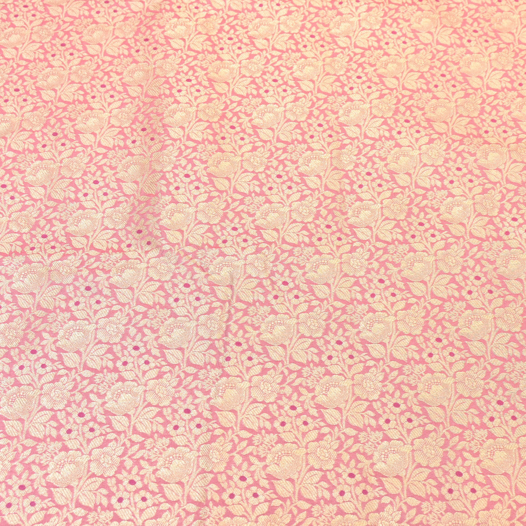 Premium Katan Silk Meena Brocade Fabric | Gold Zari Floral Brocade | OEW325-06
