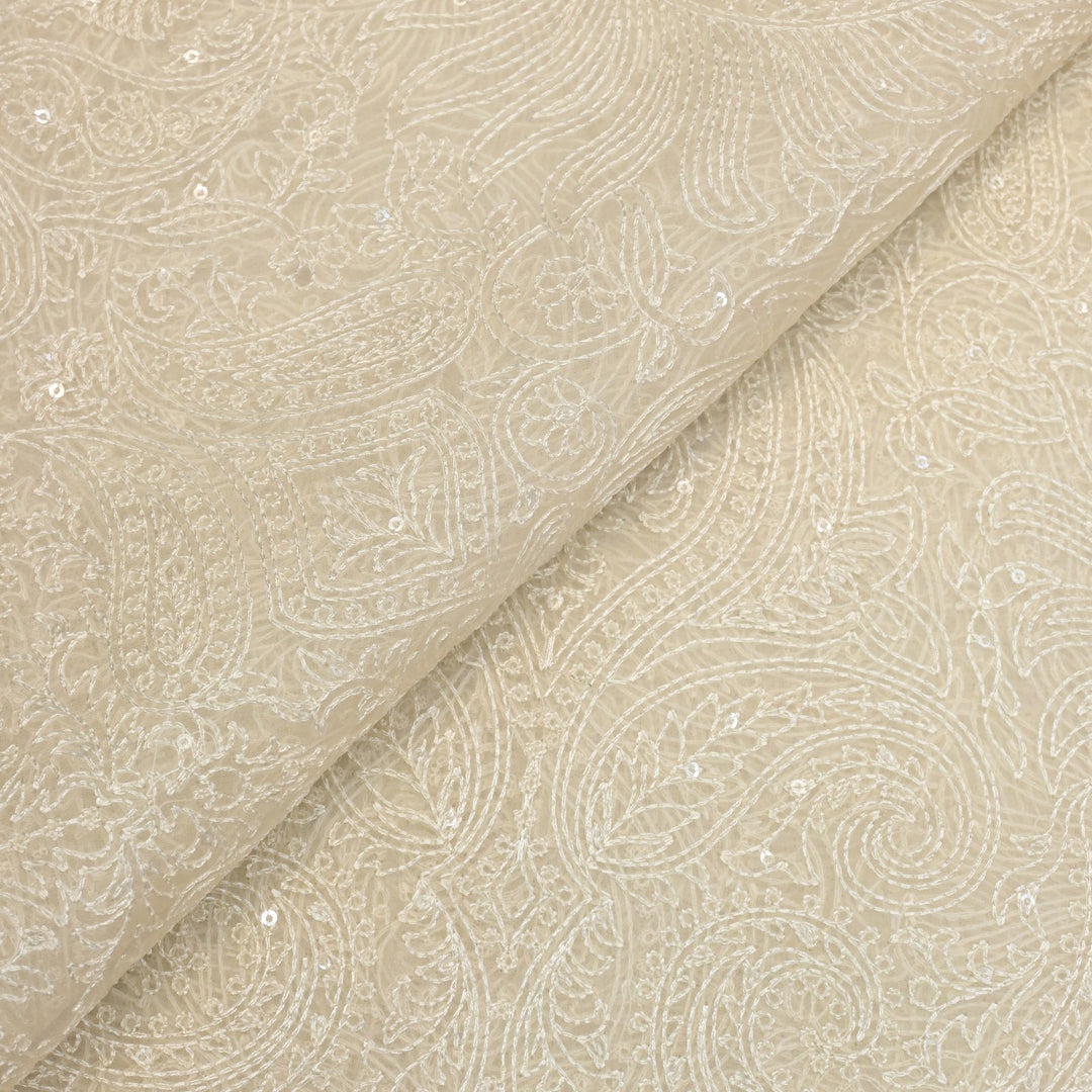 Dyed Silk Organza Moti Sequins Embroidery Fabrics