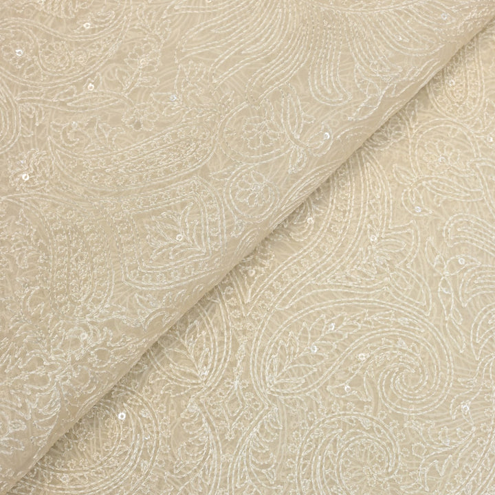 Dyed Silk Organza Moti Sequins Embroidery Fabrics