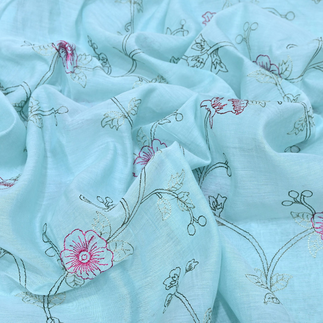 Mul Chanderi Floral Thread Embroidery – Designer Summer Fabric GP3796-1