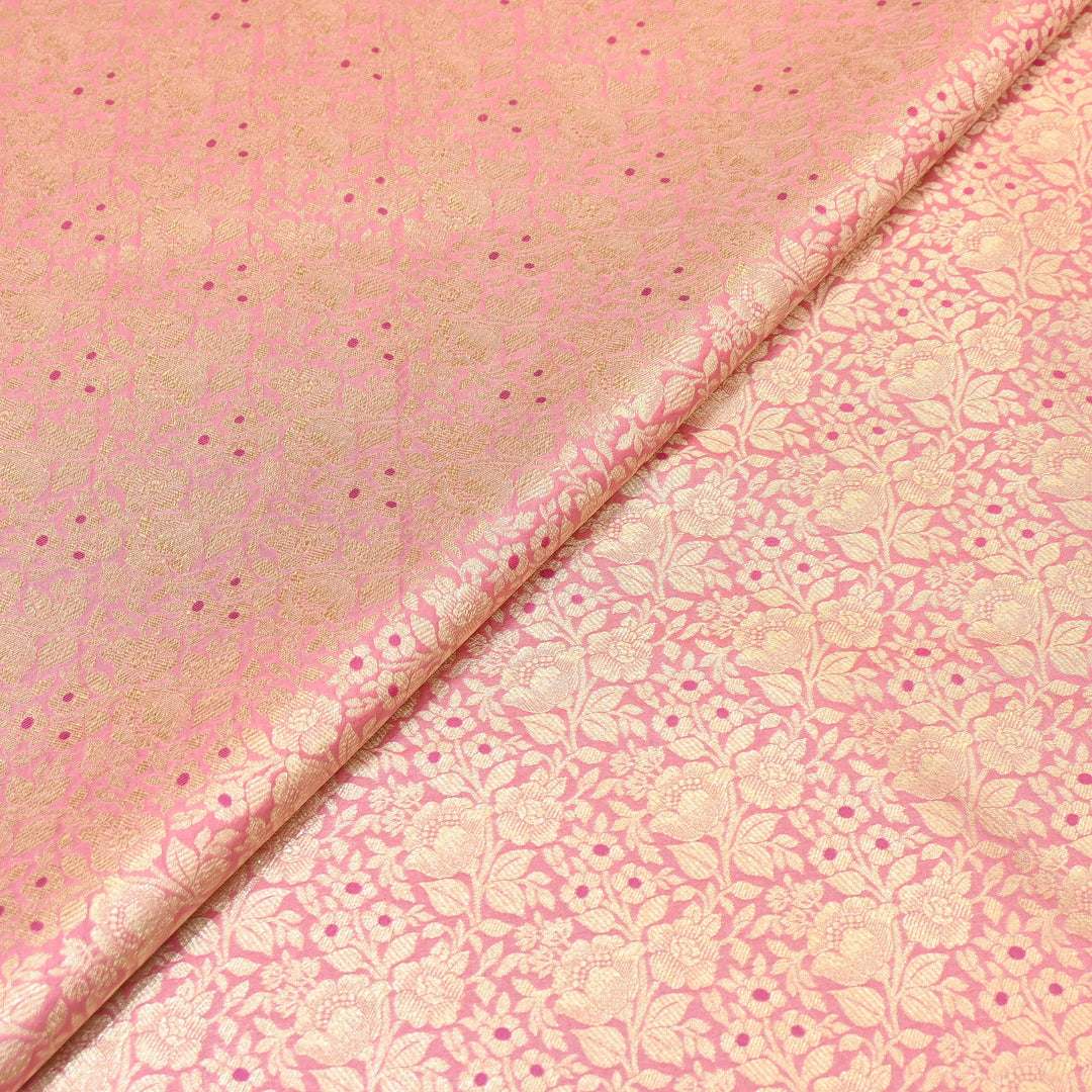 Premium Katan Silk Meena Brocade Fabric | Gold Zari Floral Brocade | OEW325-06