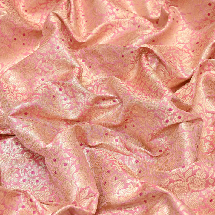 Premium Katan Silk Meena Brocade Fabric | Gold Zari Floral Brocade | OEW325-06