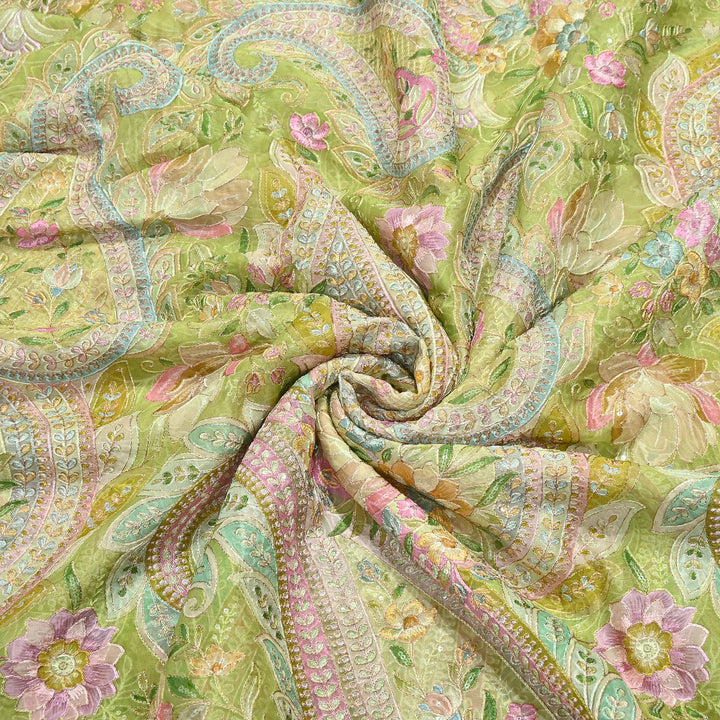 Viscose Organza Position Print Zari & Sequins Embroidery Fabric 54" | Designer Fabric |VI3340C-05