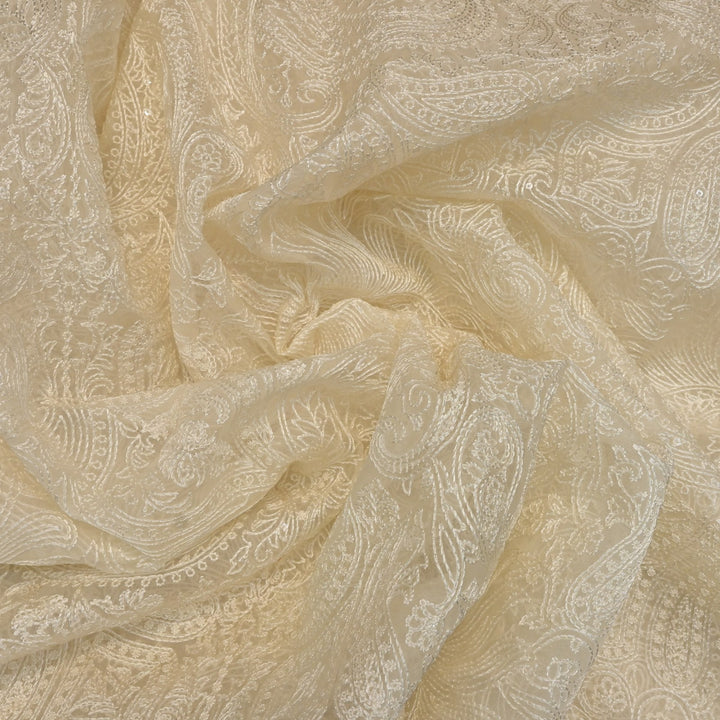 Dyed Silk Organza Moti Sequins Embroidery Fabrics