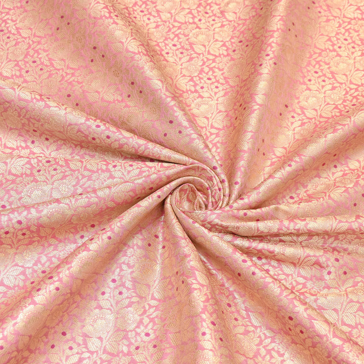 Premium Katan Silk Meena Brocade Fabric | Gold Zari Floral Brocade | OEW325-06