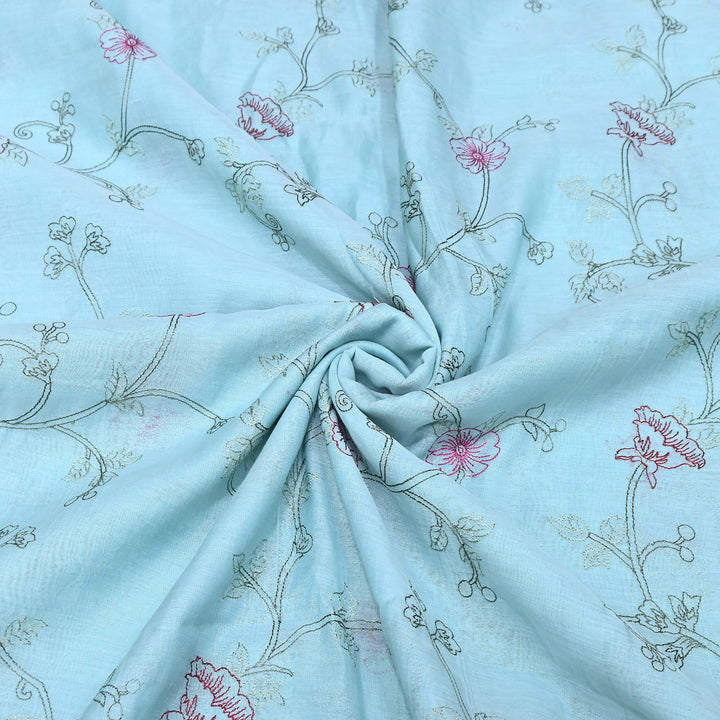 Mul Chanderi Floral Thread Embroidery – Designer Summer Fabric GP3796-1