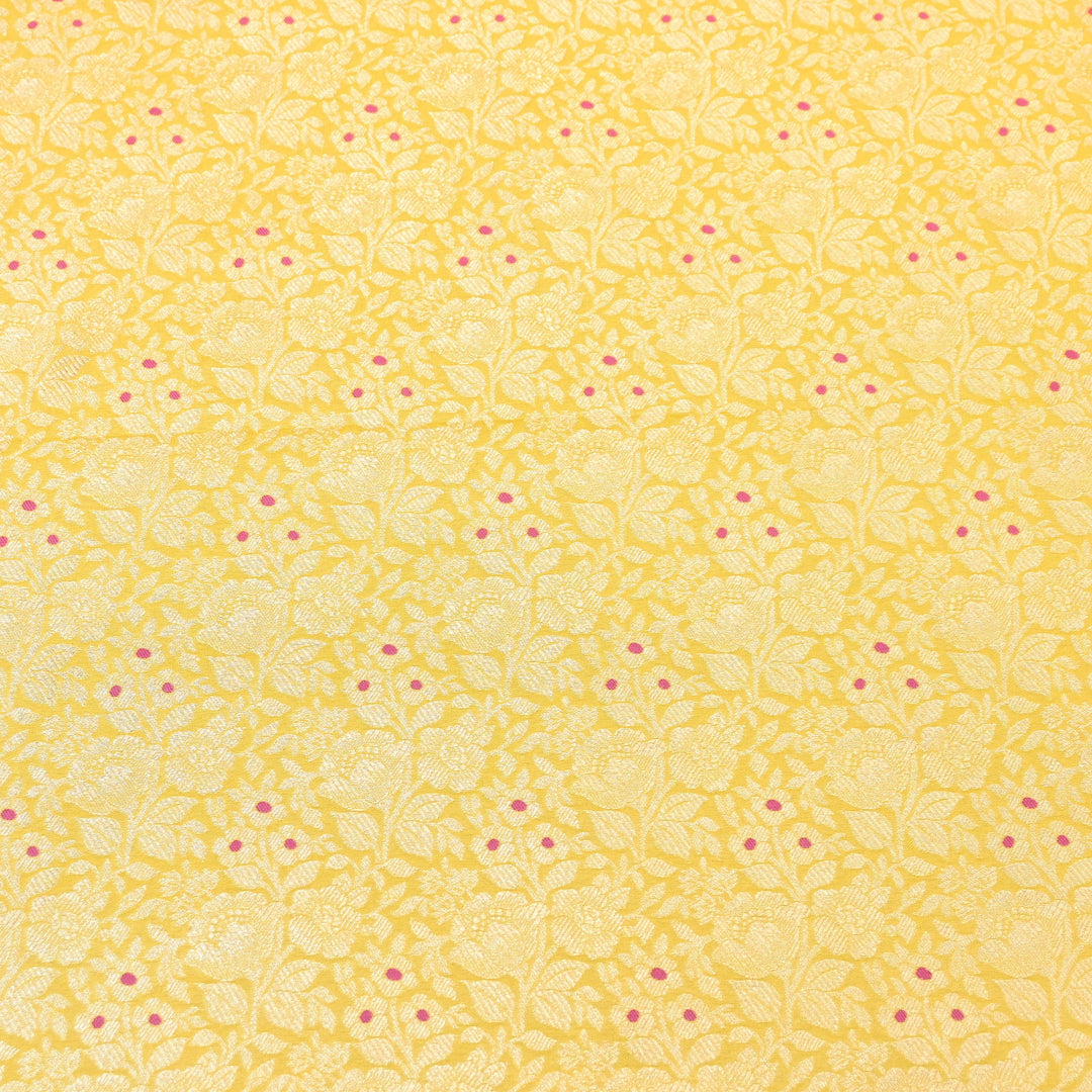 Premium Katan Silk Meena Brocade Fabric | Gold Zari Floral Brocade | OEW325-07