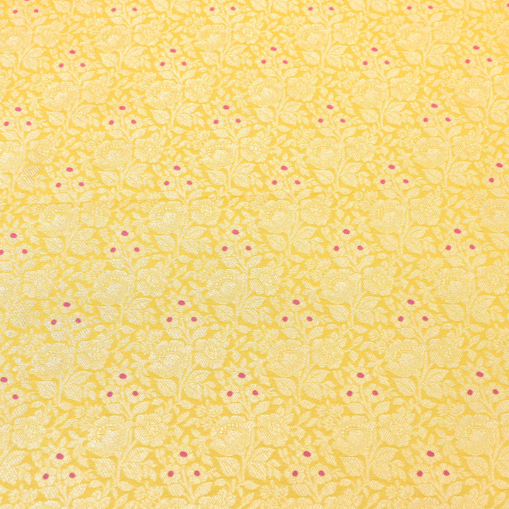 Premium Katan Silk Meena Brocade Fabric | Gold Zari Floral Brocade | OEW325-07