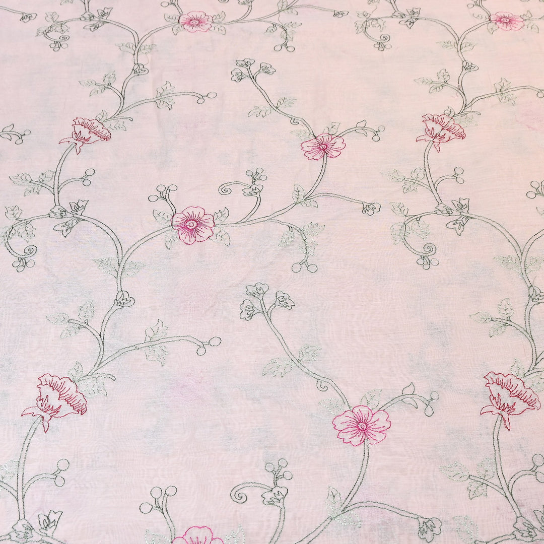Mul Chanderi Floral Thread Embroidery – Designer Summer Fabric GP3796-2