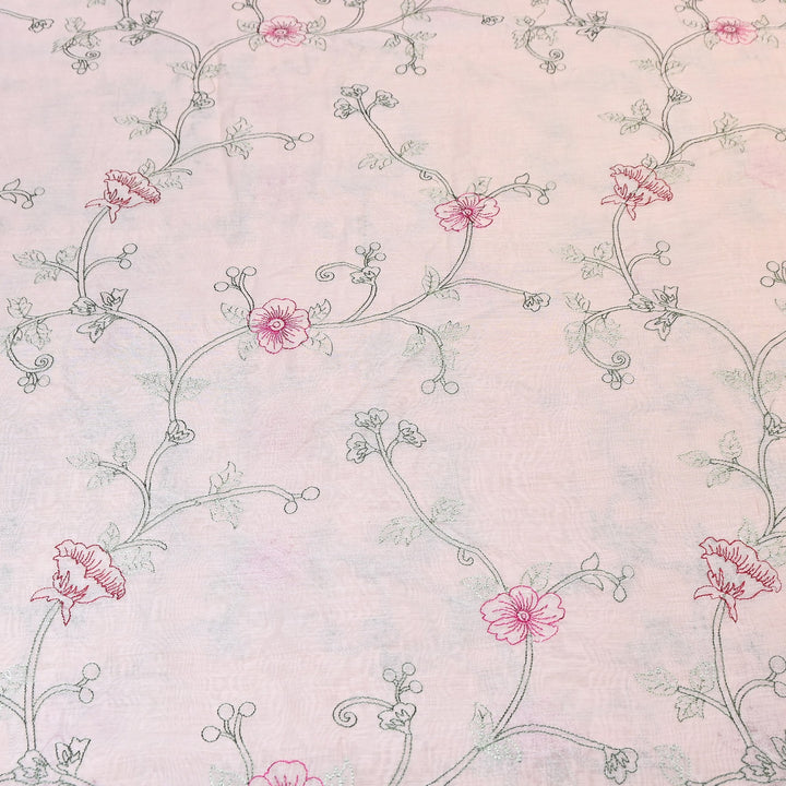Mul Chanderi Floral Thread Embroidery – Designer Summer Fabric GP3796-2