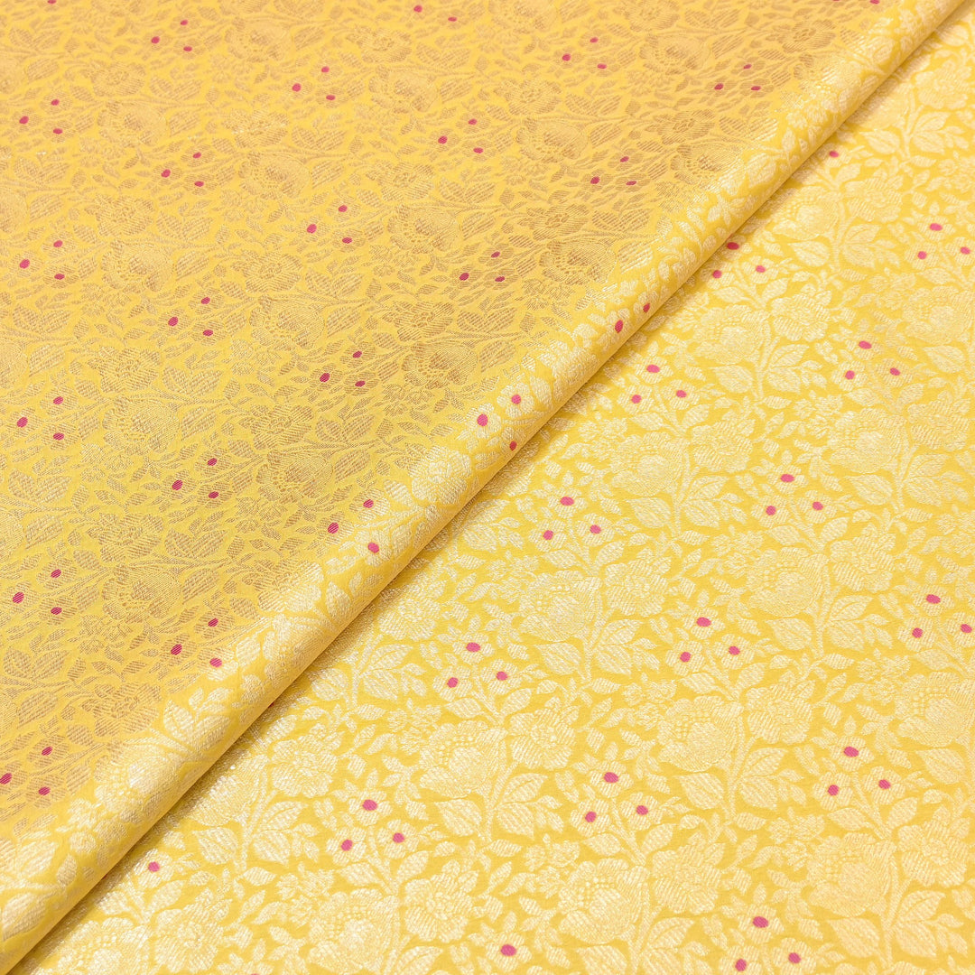 Premium Katan Silk Meena Brocade Fabric | Gold Zari Floral Brocade | OEW325-07
