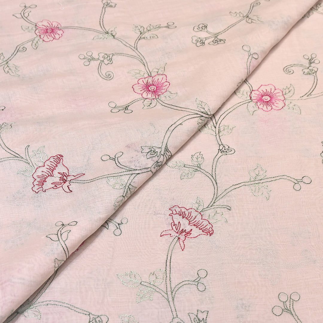 Mul Chanderi Floral Thread Embroidery – Designer Summer Fabric GP3796-2