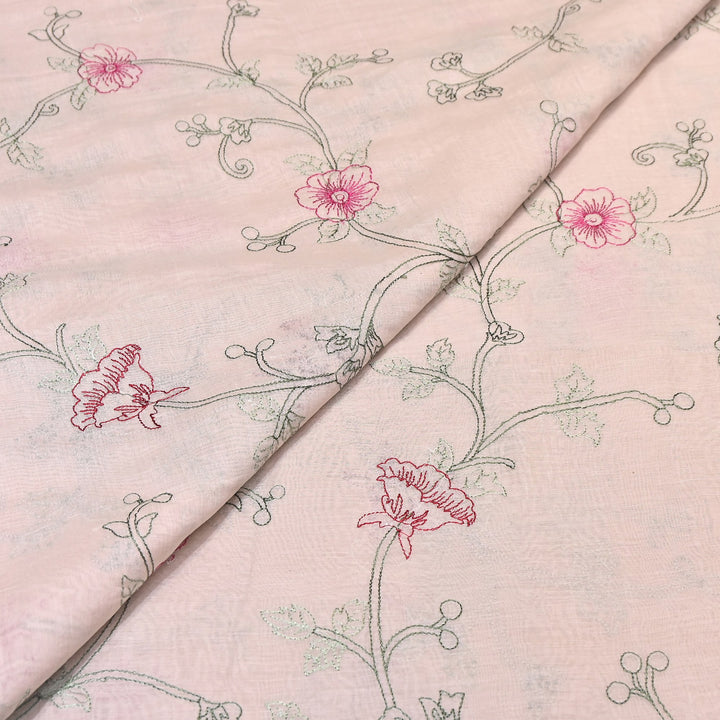 Mul Chanderi Floral Thread Embroidery – Designer Summer Fabric GP3796-2