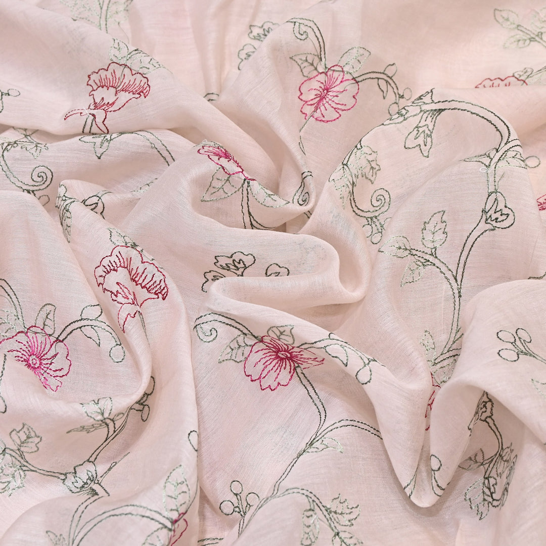 Mul Chanderi Floral Thread Embroidery – Designer Summer Fabric GP3796-2