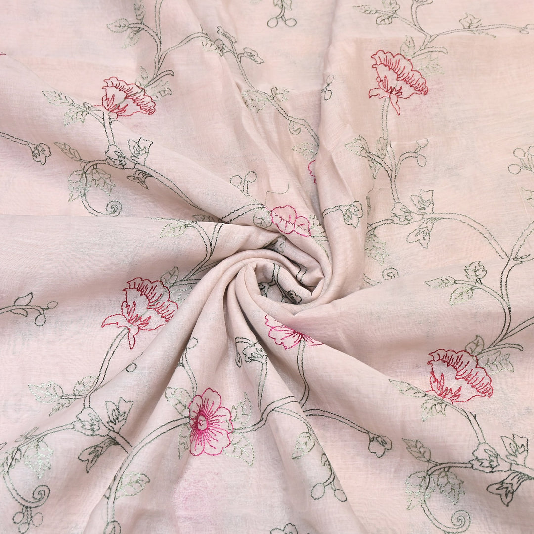 Mul Chanderi Floral Thread Embroidery – Designer Summer Fabric GP3796-2