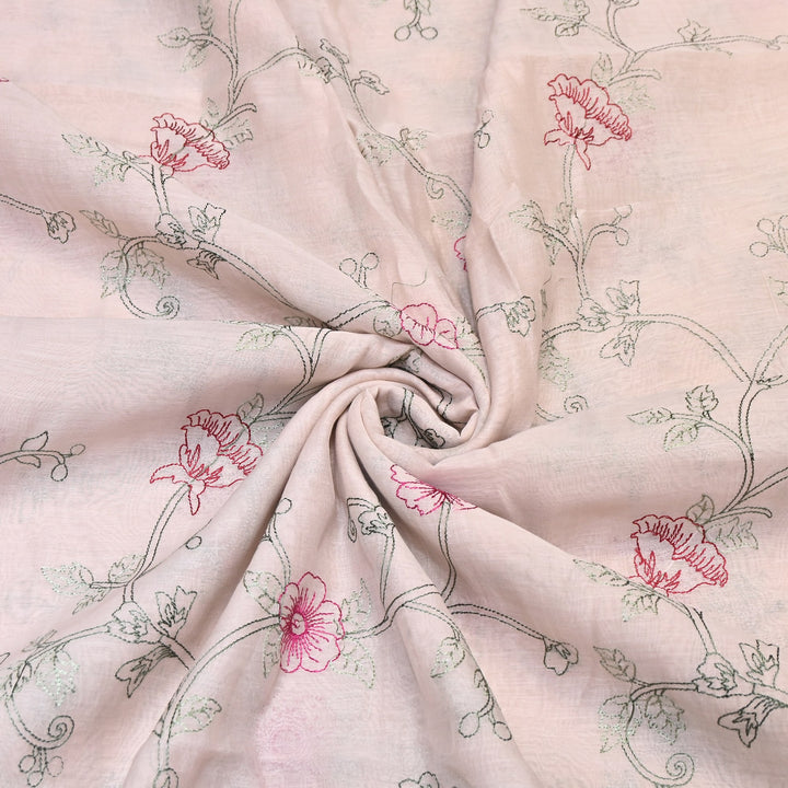 Mul Chanderi Floral Thread Embroidery – Designer Summer Fabric GP3796-2
