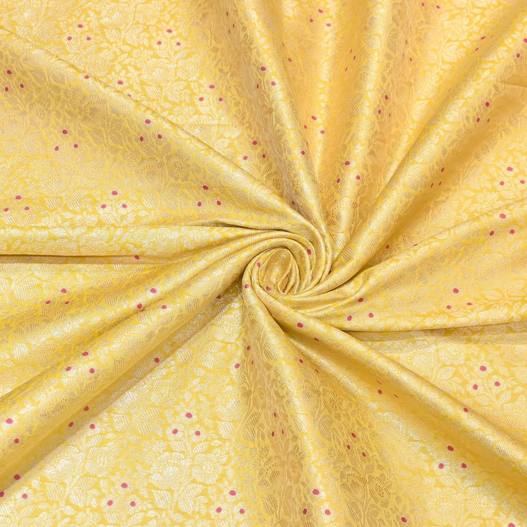 Premium Katan Silk Meena Brocade Fabric | Gold Zari Floral Brocade | OEW325-07