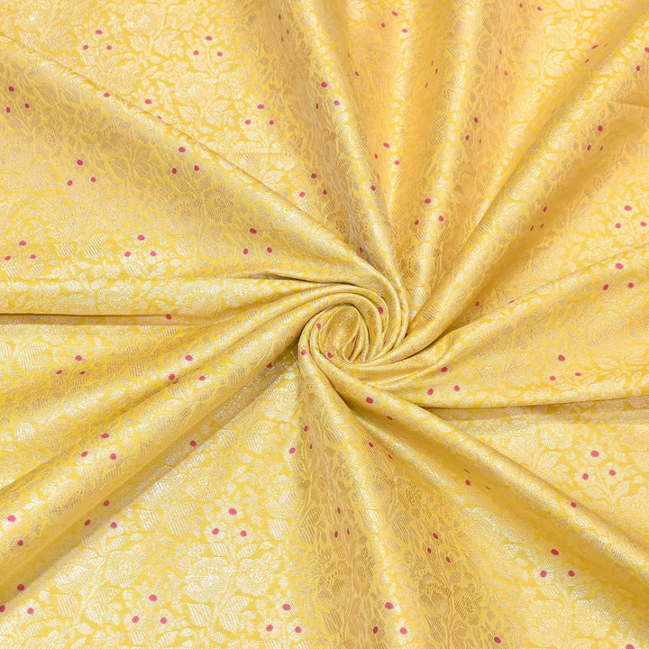 Premium Katan Silk Meena Brocade Fabric | Gold Zari Floral Brocade | OEW325-07