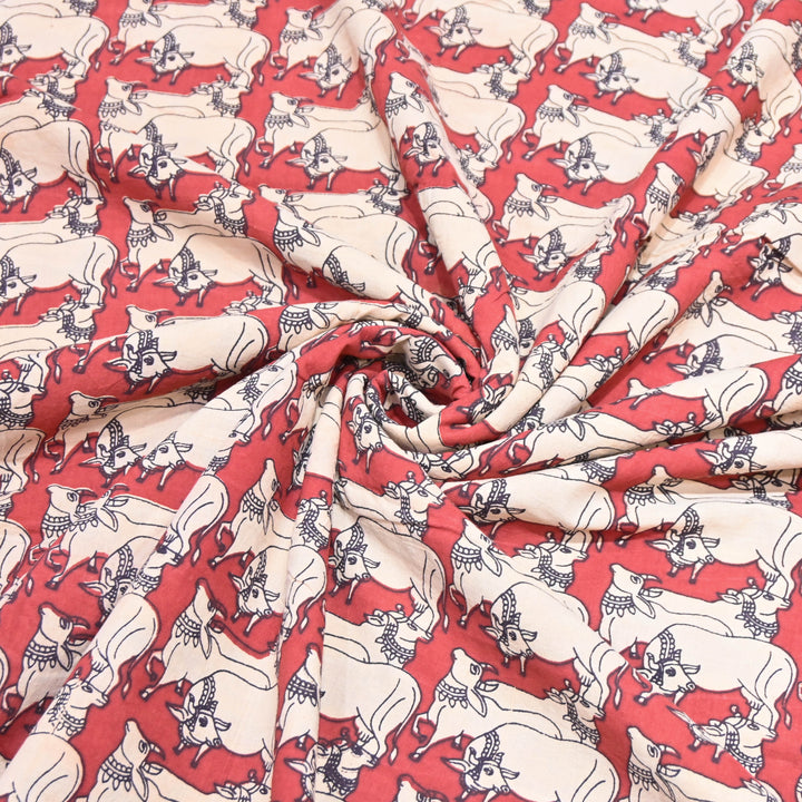 Cherry Red Cotton Hand Block Print