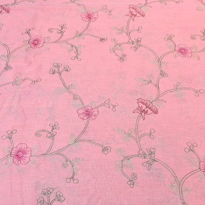 Mul Chanderi Floral Thread Embroidery – Designer Summer Fabric GP3796-3