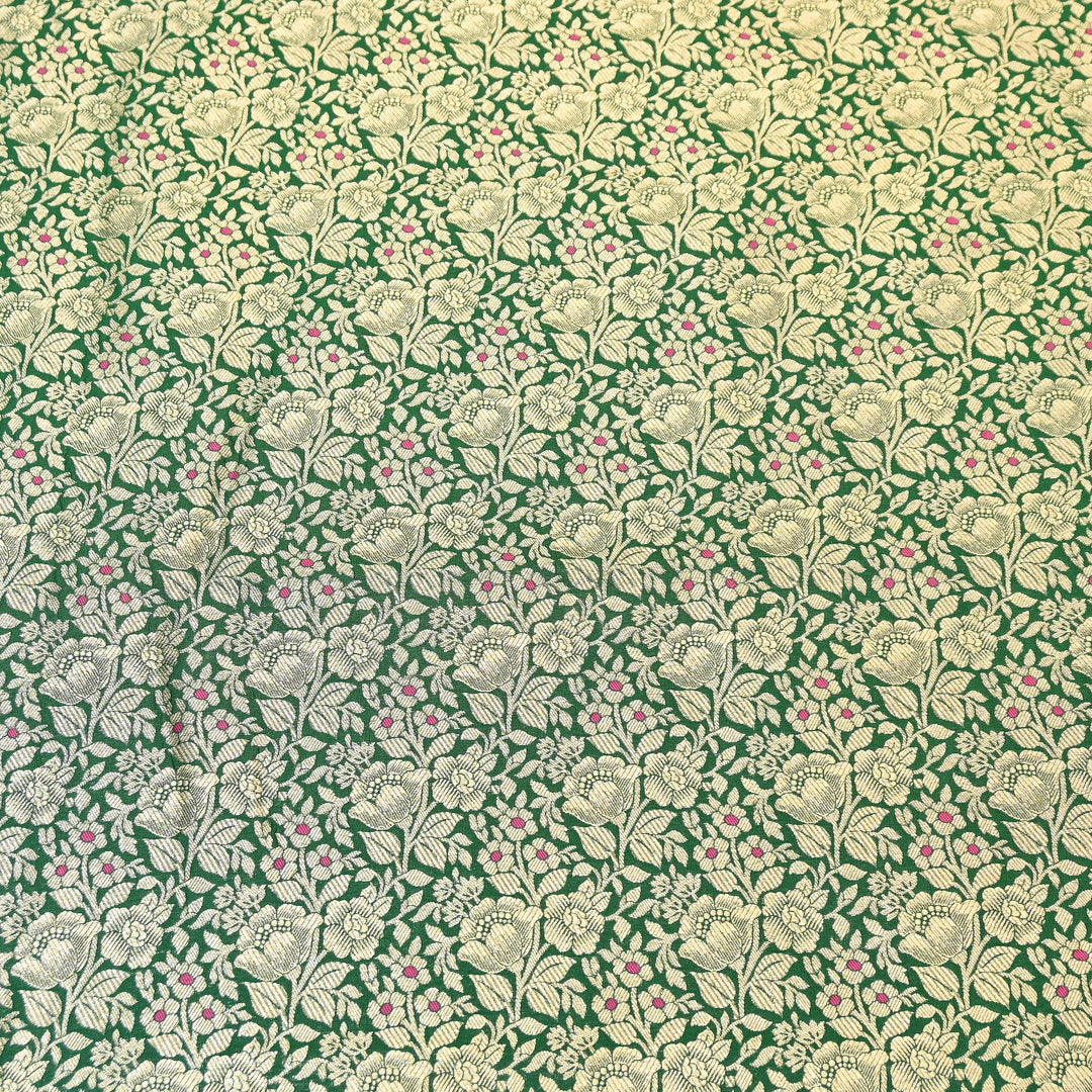 Premium Katan Silk Meena Brocade Fabric | Gold Zari Floral Brocade | OEW325-08