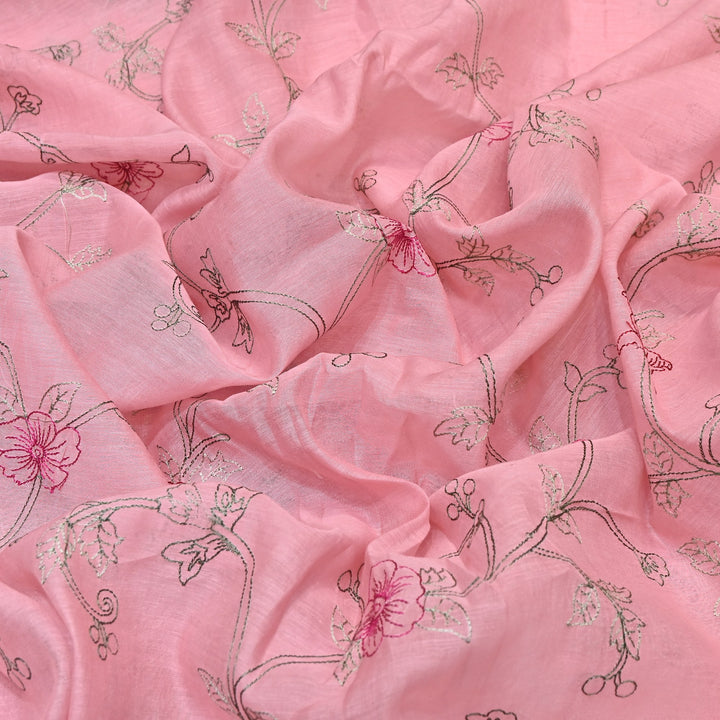 Mul Chanderi Floral Thread Embroidery – Designer Summer Fabric GP3796-3