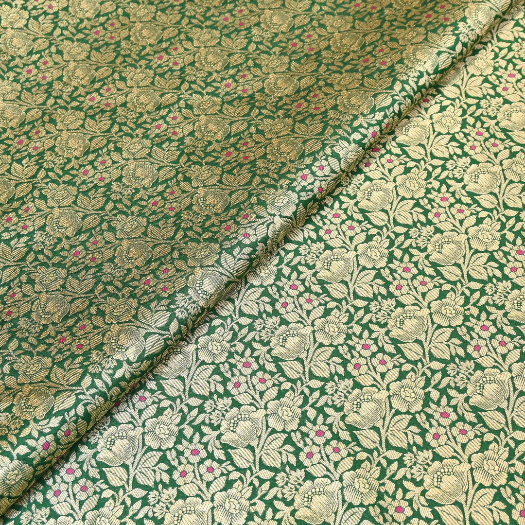 Premium Katan Silk Meena Brocade Fabric | Gold Zari Floral Brocade | OEW325-08