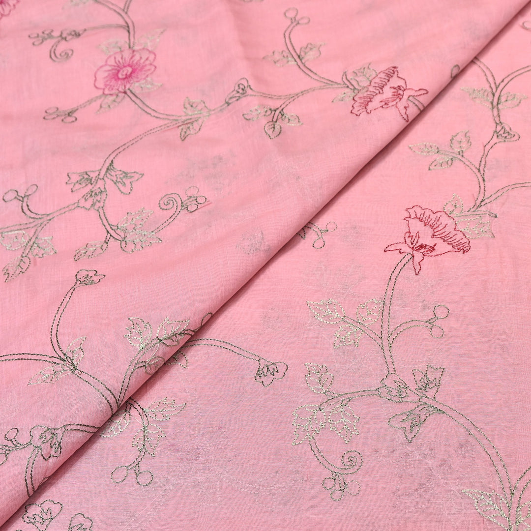 Mul Chanderi Floral Thread Embroidery – Designer Summer Fabric GP3796-3