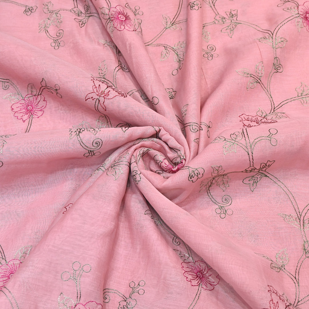 Mul Chanderi Floral Thread Embroidery – Designer Summer Fabric GP3796-3