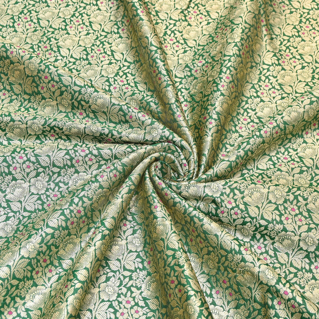 Premium Katan Silk Meena Brocade Fabric | Gold Zari Floral Brocade | OEW325-08