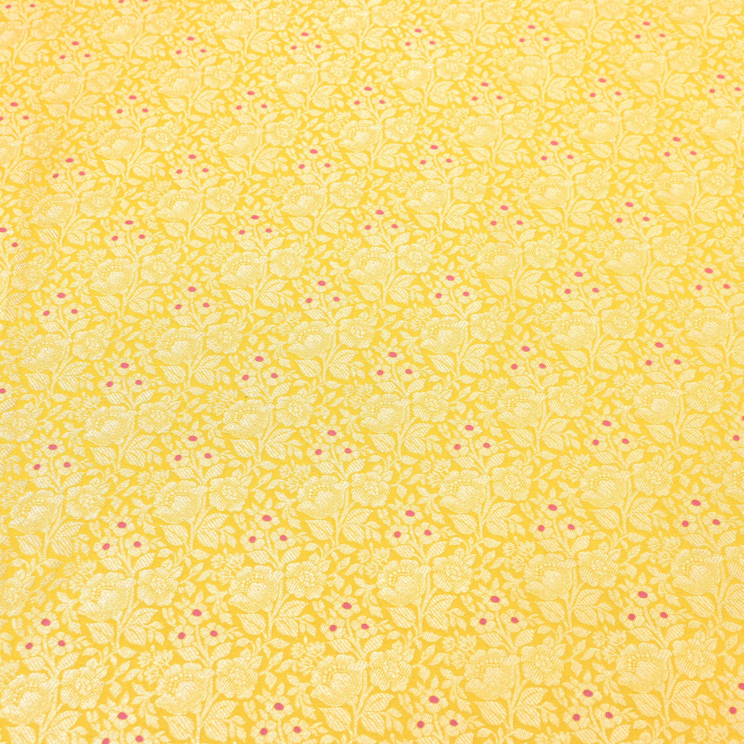 Premium Katan Silk Meena Brocade Fabric | Gold Zari Floral Brocade | OEW325-09