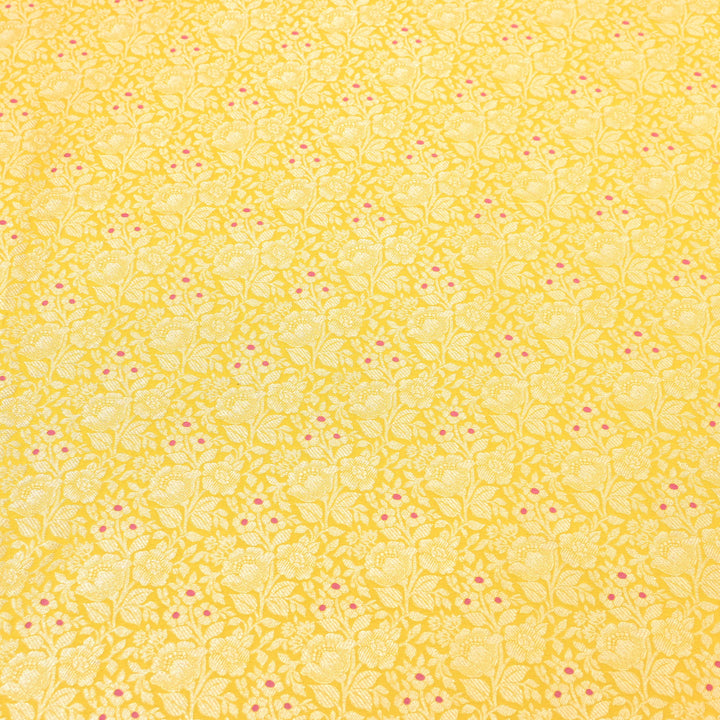 Premium Katan Silk Meena Brocade Fabric | Gold Zari Floral Brocade | OEW325-09