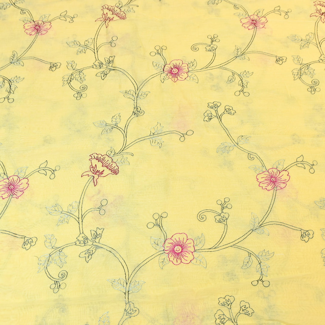 Mul Chanderi Floral Thread Embroidery – Designer Summer Fabric GP3796-6