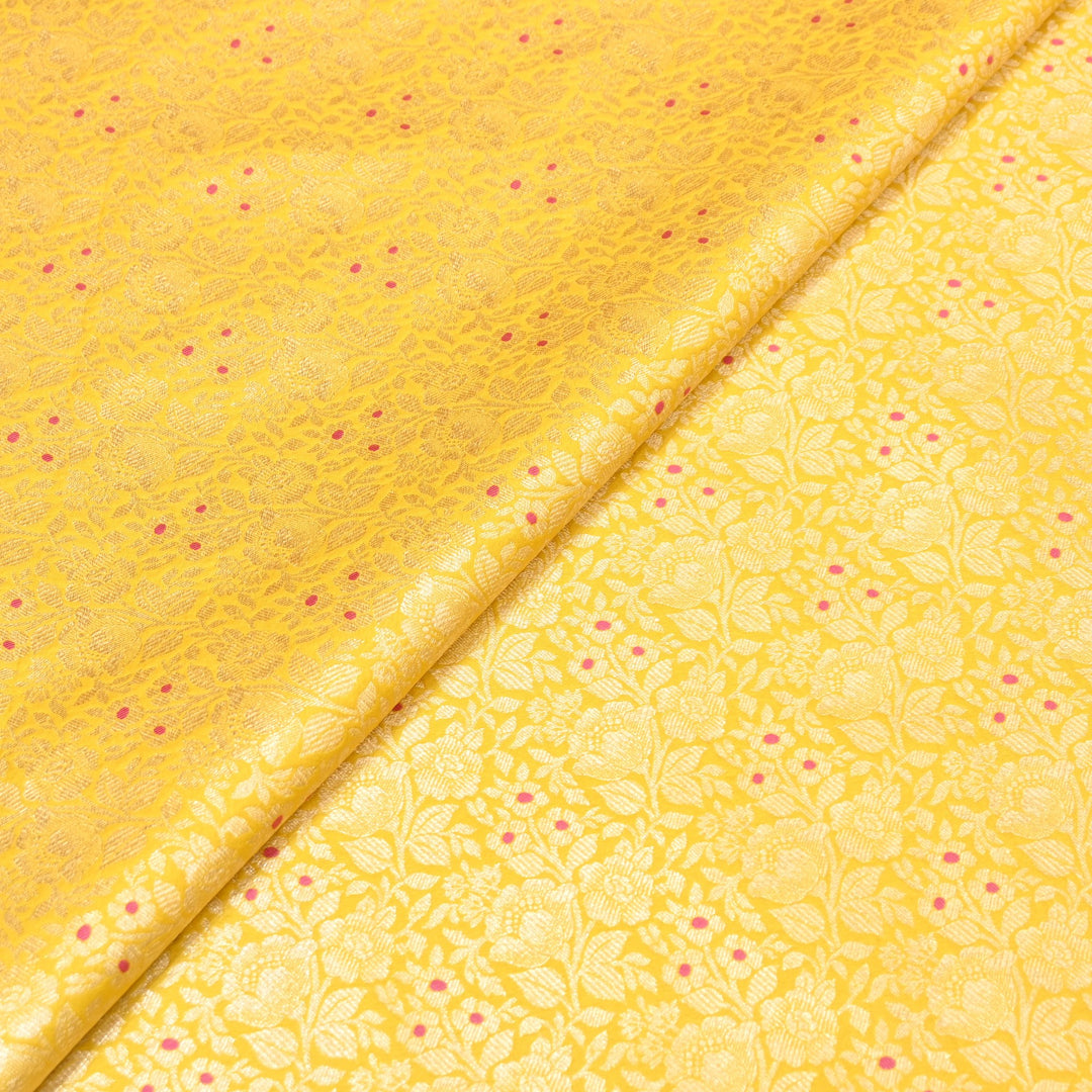 Premium Katan Silk Meena Brocade Fabric | Gold Zari Floral Brocade | OEW325-09